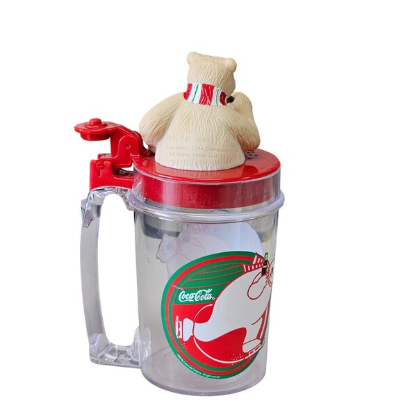 1997 Coca-Cola Polar Bear Plastic Singing  Mug W/ Lid & Handle - Picture 6 of 8